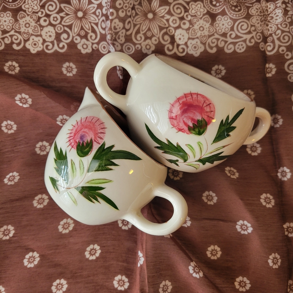 Vintage Stangl Pottery Thistle Pattern Cream & Sugar (no lid) Boho ~ Cottage